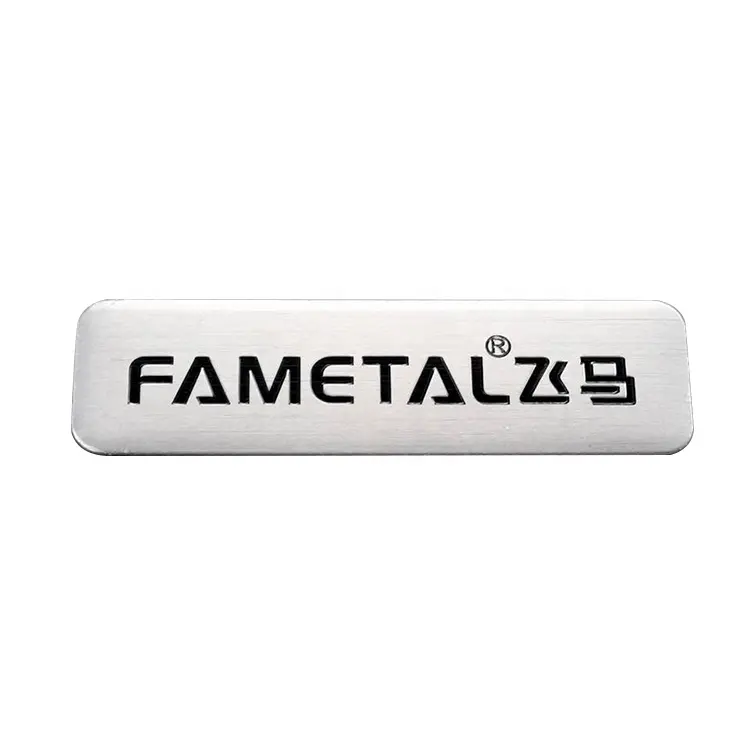 Plaque nom personnalisée en métal aluminium brossé, Logo gravé sur un miroir, nom blanc