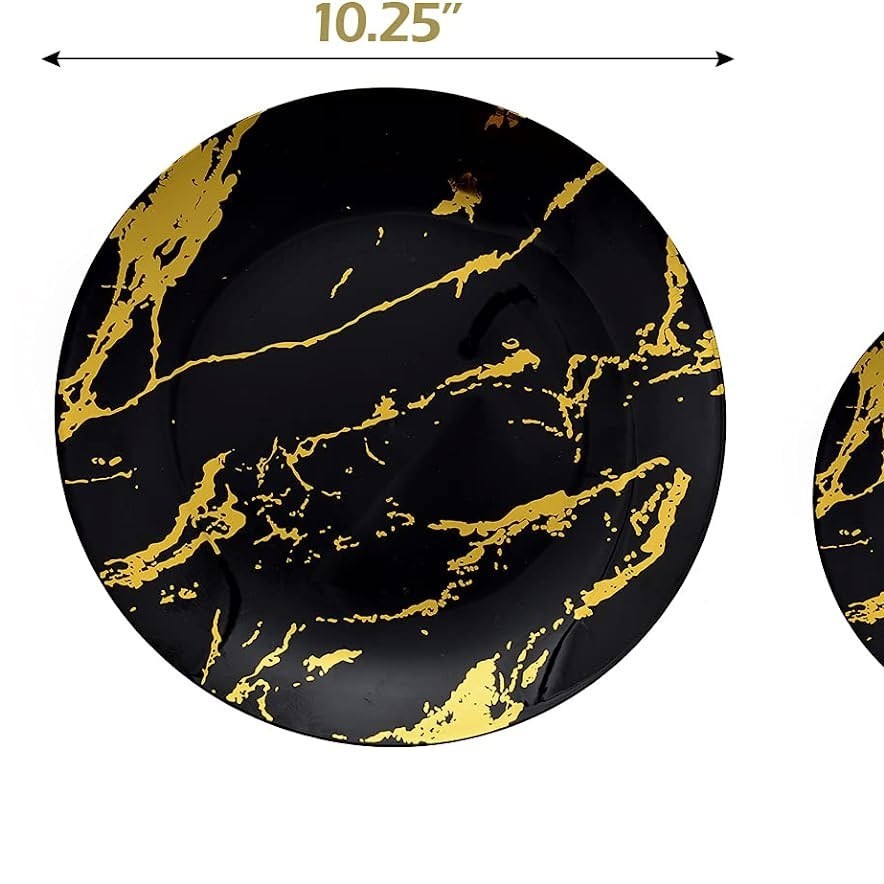Assiette creuse en marbre noir de 19 cm, estampage doré