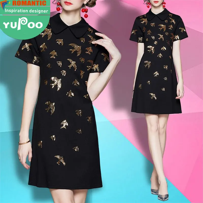 In stock sales 2024 new woman clothes wholesale fashion apparel elegant casual dresses lapel embroidered sequins dresses woman