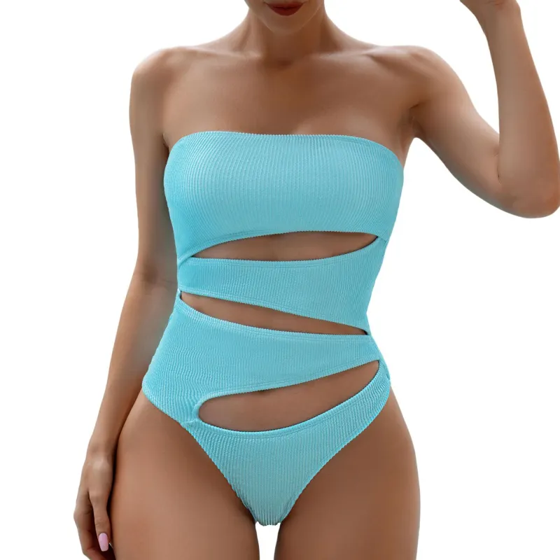 Maillot de bain brésilien sexy avec logo personnalisé pour femmes, maillot de bain une pièce bandeau, maillot de bain à nouer sans bretelles et à découpe haute