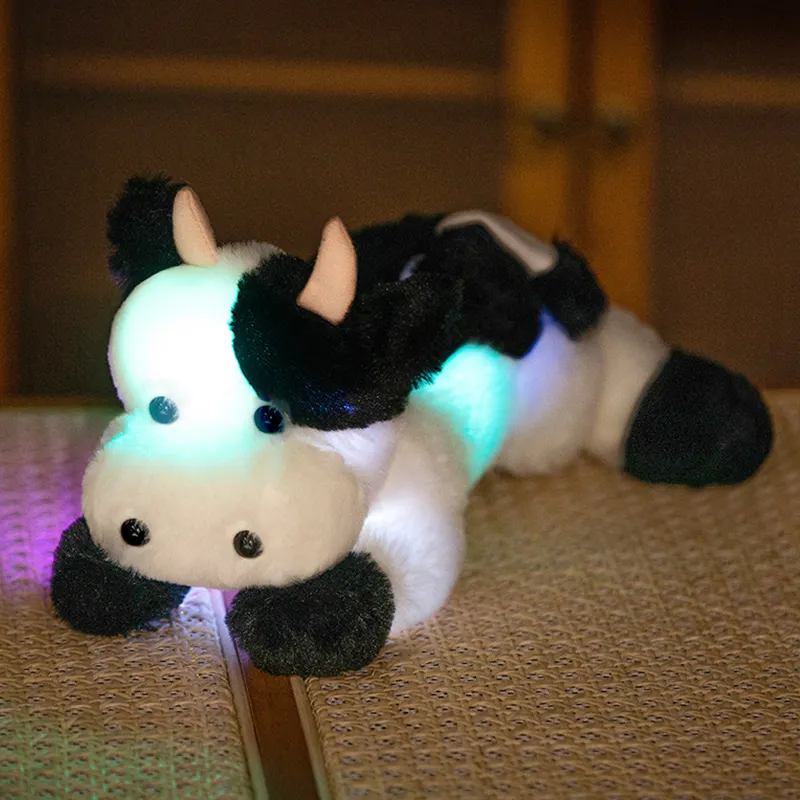 Vache laitière en peluche lueur lumineuse lait bétail LED foncé cadeau d'anniversaire pour enfants vache lumineuse poupée simulation peluche jouet