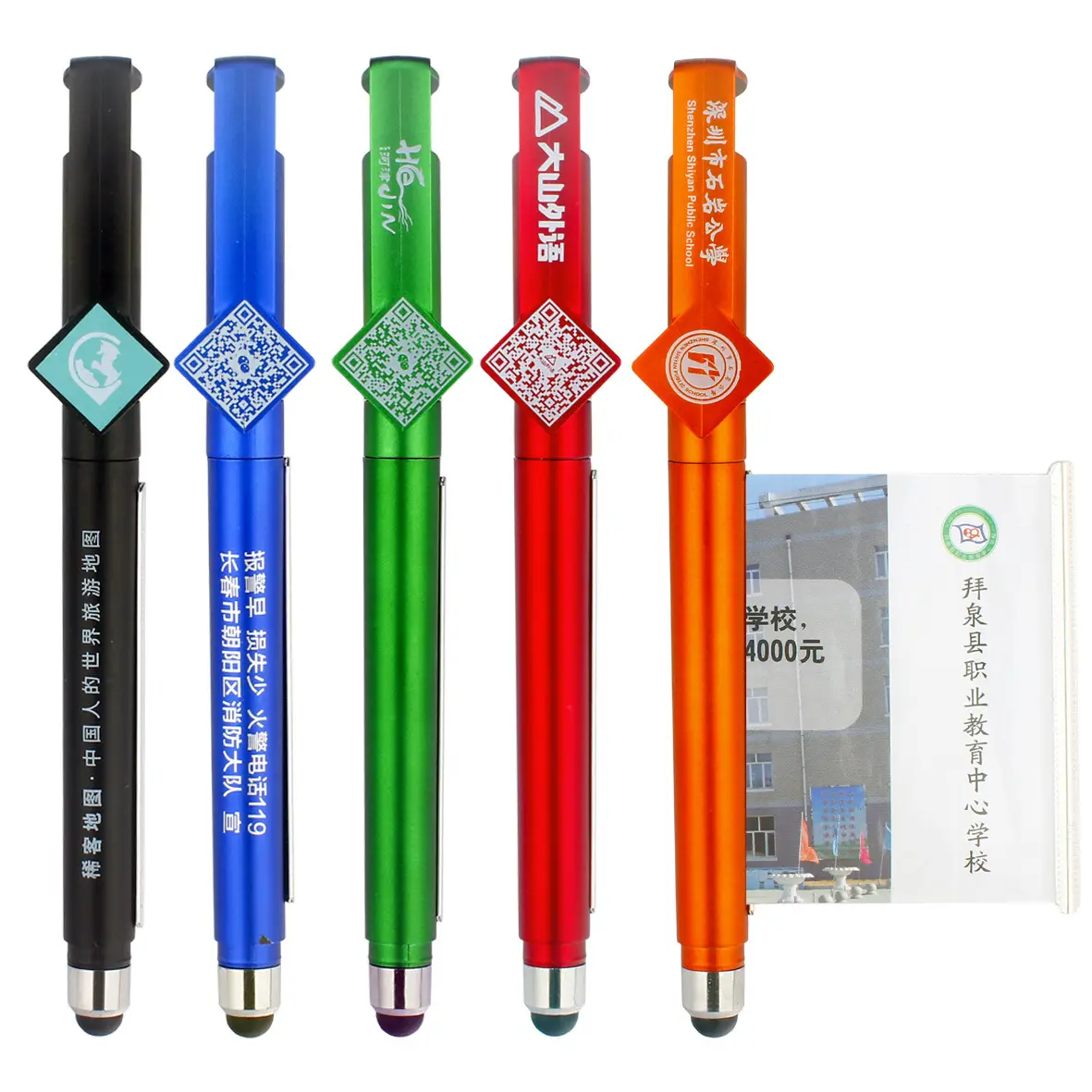 BECOL Stylo à bille en plastique promotionnel Stylet multicolore Stylo gel Stylo bannière publicitaire avec papier à rouler et support pour téléphone