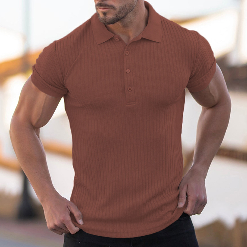 Coffee Mens knit button up business shirt workout tees