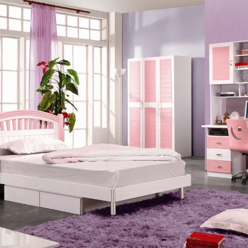 Cama de princesa Rosa moderna para niños, mueble de dormitorio doble de madera de estilo americano, alta calidad