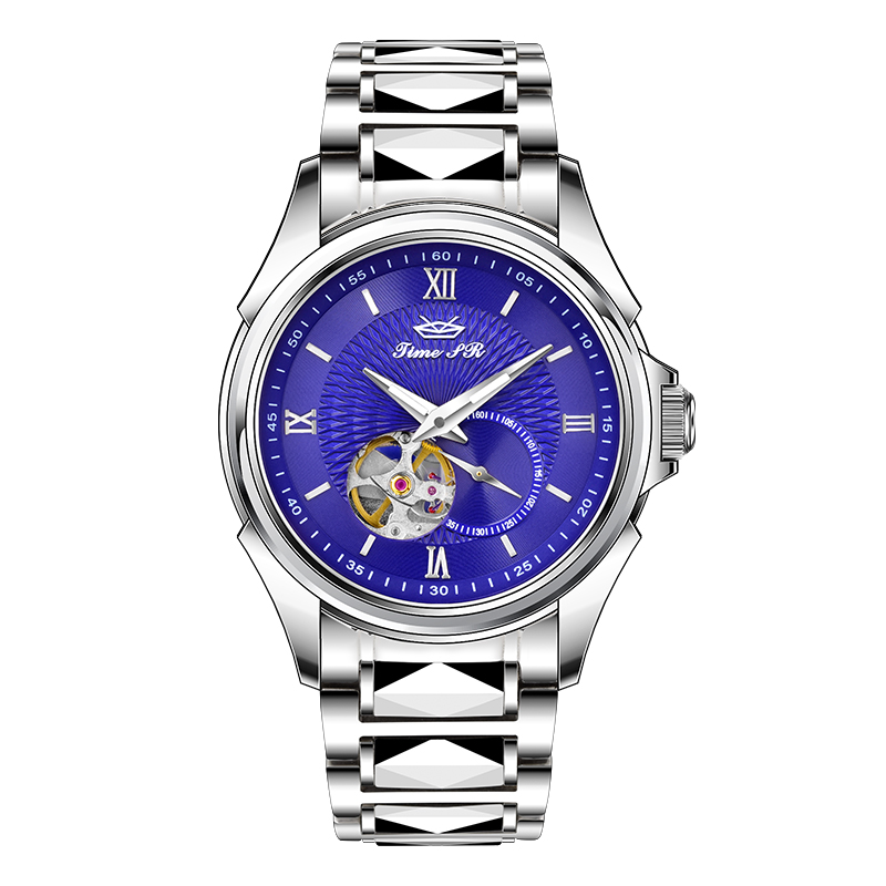 Cadran bleu avec boîtier argenté