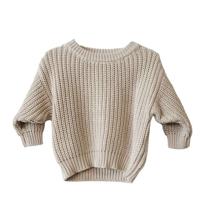 Baby Oversized Knitted Crewneck Jumpers Pullover Custom Knitwear 100% Cotton Cosy Chunky Knit Sweater Kids Leisure