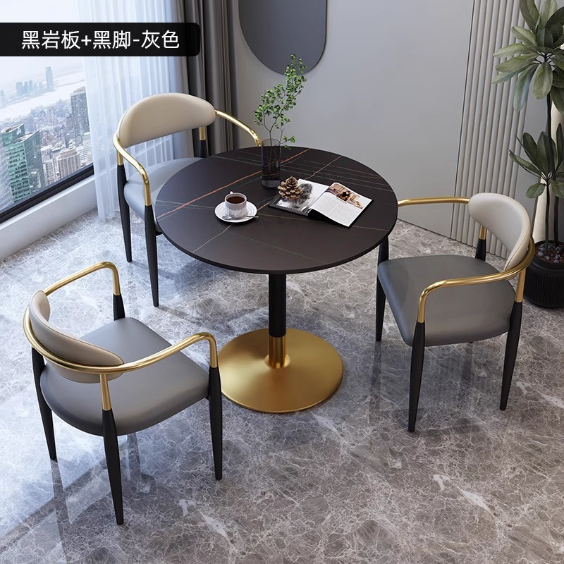 Table 80cm noire avec pieds bicolores + 3 chaises grises