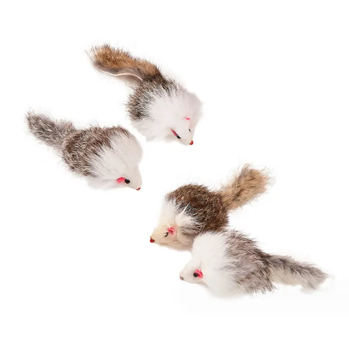 Coda lunga pelliccia di coniglio gatto topi giocattolo all'ingrosso volant suono pelliccia di coniglio Mini Mouse topi giocattoli per gatti