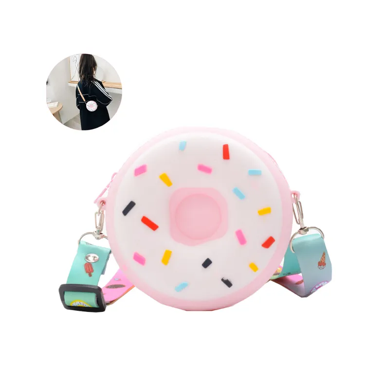 Lovely Design Donut Silicone Coin Purse Mini Crossbody Shoulder Bag pour les filles