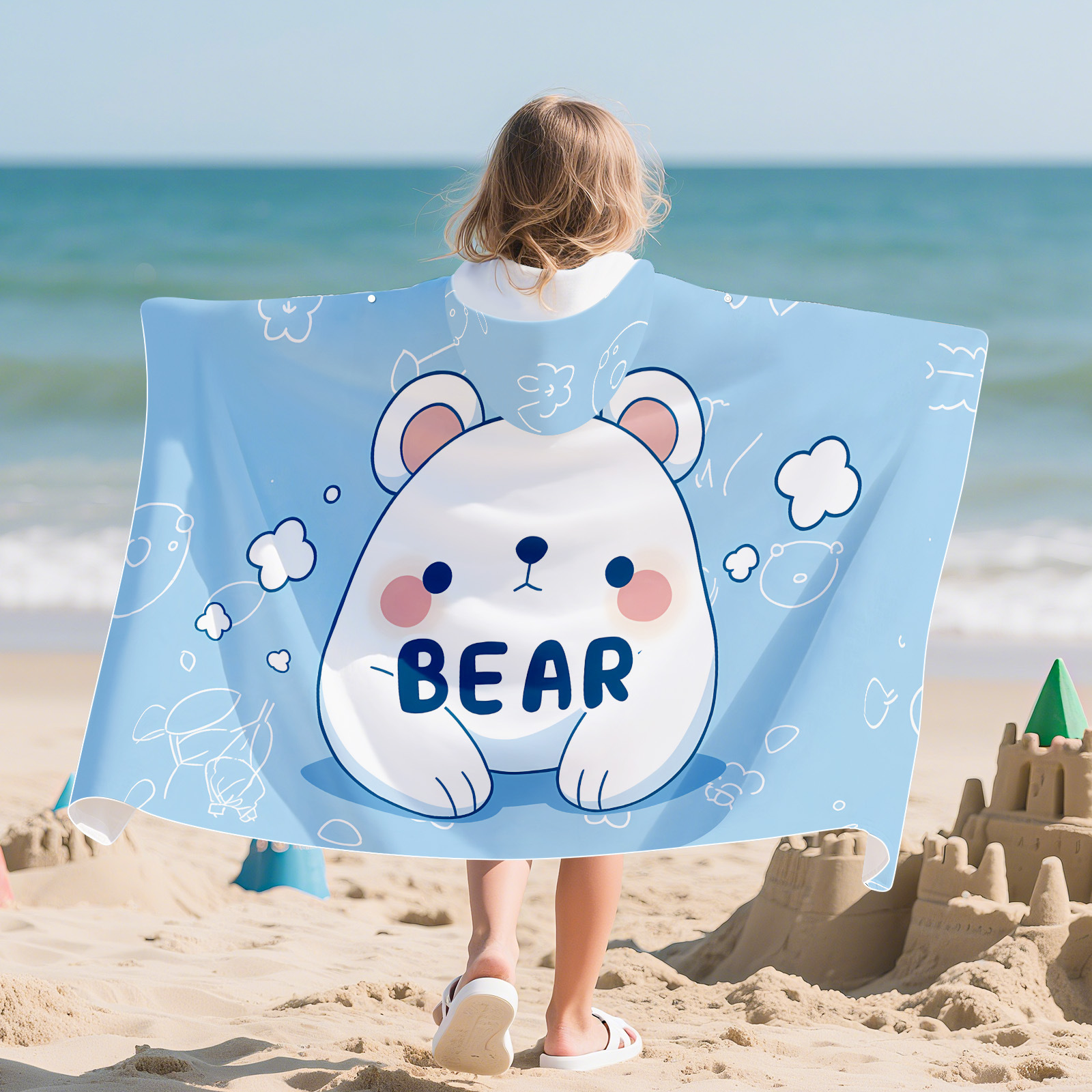 Little white bear-quick-drying hooded snap button