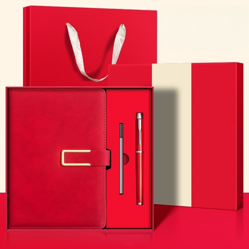 Rouge chinois + stylo en métal + noyau de stylo + sac cadeau