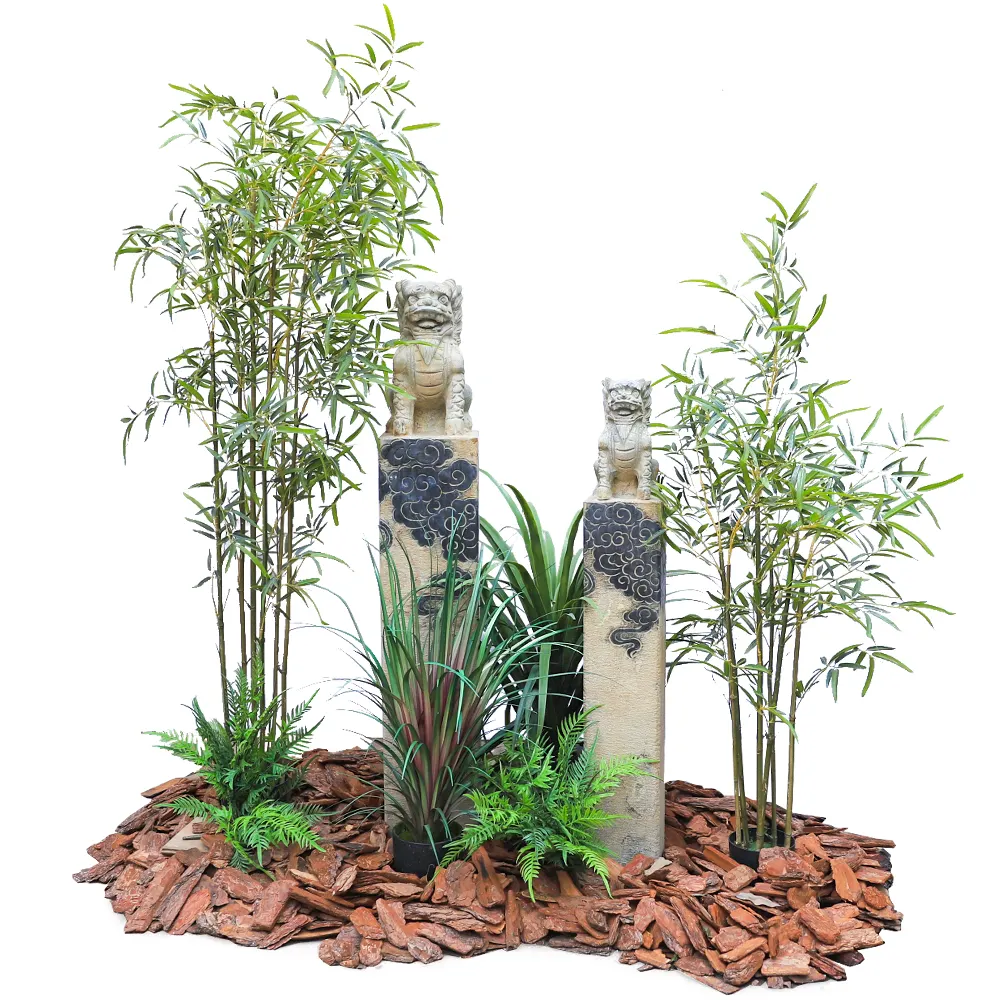 Plantas artificiales de bambú para jardín, decoración de paisajismo con animales para interior