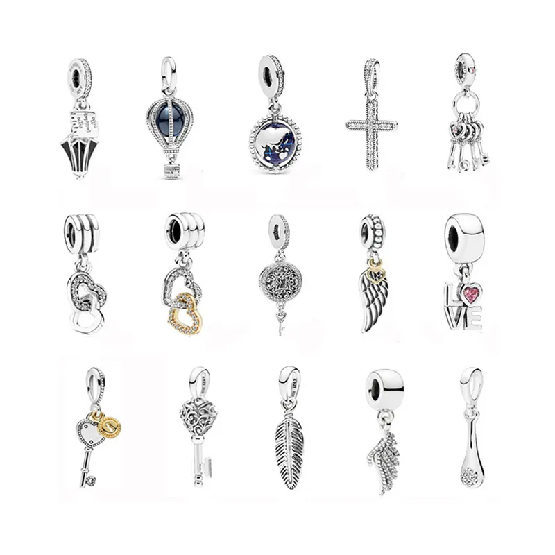 Factory Wholesale Hot Sale S925 Sterling Silver Cross key globe hot air balloon hanging bead charm diy