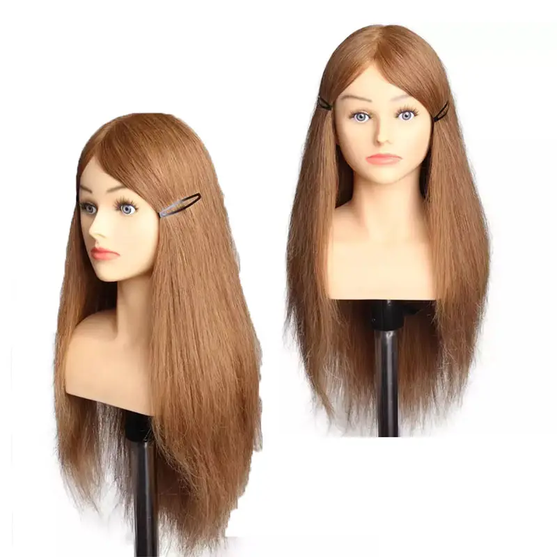 Cabeza de Maniquí de pelo humano 100% para mujer, muñeca de entrenamiento de cosmetología, cabeza de maniquí para peluquería