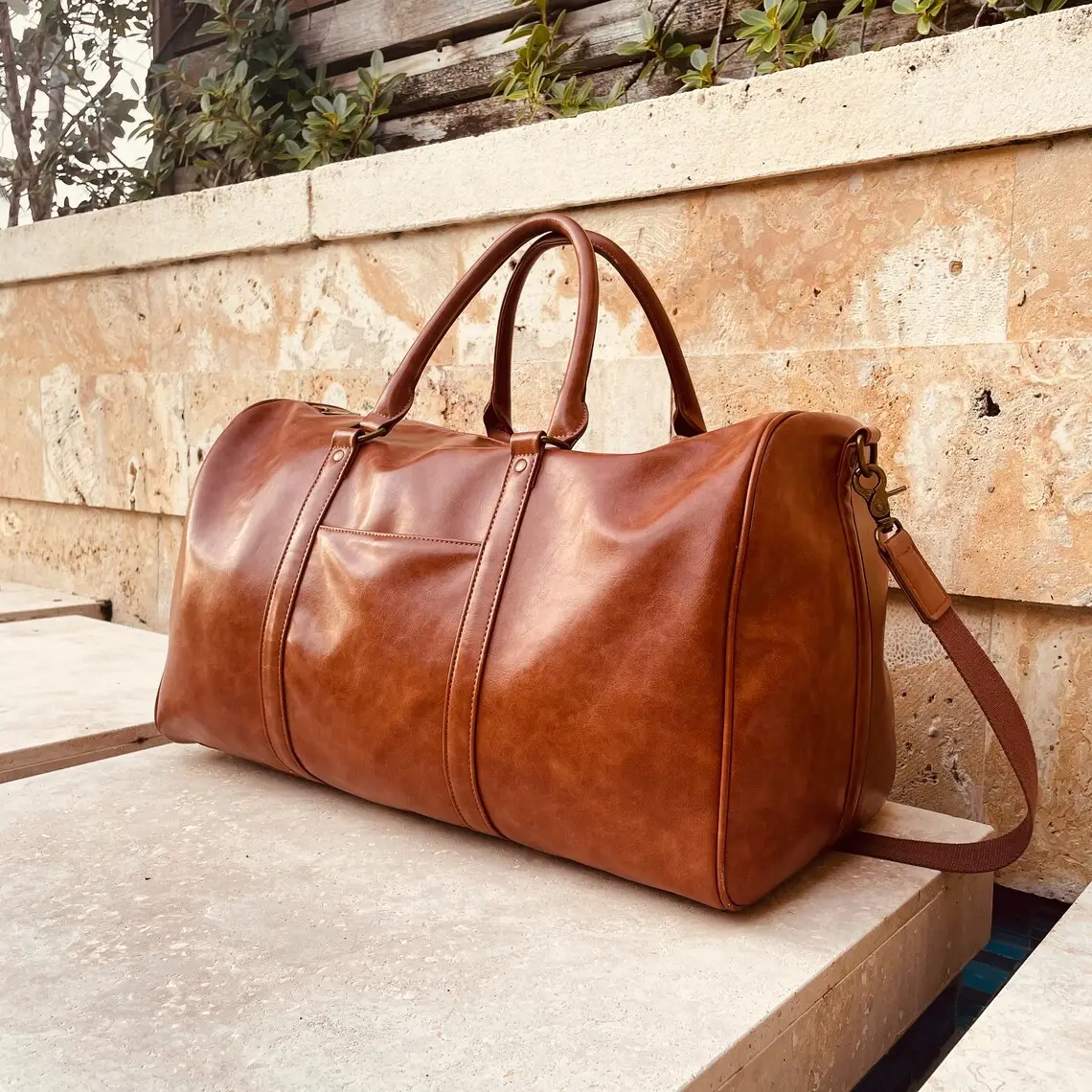 Vegan Leather Weekender Bag Gift for Man Women Dduffle Bag Travel Carry On Bag