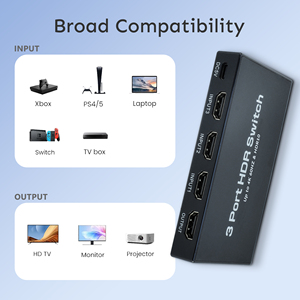 SYONG 4K 3端口HDMI2.0交换机HDR10高分辨率支持3进1出1080p @ 144Hz 4K @ 60Hz 3D视频3D高清电视投影仪插头
