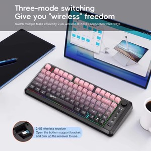 Con Dual Bluetooth 2,4G Teclado inalámbrico 81 Teclas Gradiente recargable Perilla de control de luz colorida Gaming Office Mini Keyboard - Product Image 5
