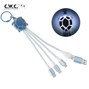 Creative Gift Ocean Turtle Led Glowing Charging Cable Custom LOGO Universal Multi 4 in 1 Charging Cable - Product Image 1