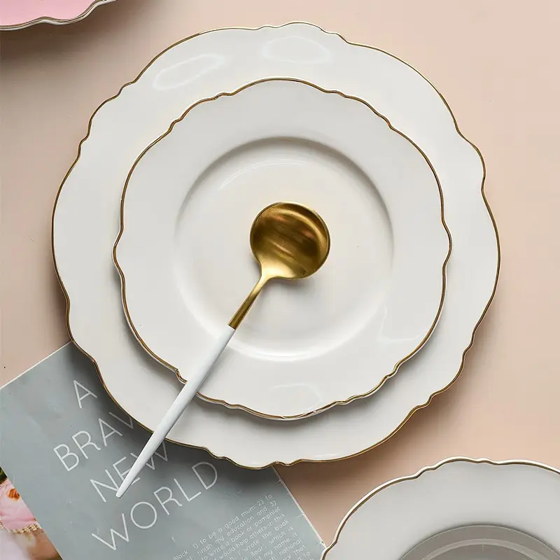 Placa de base de cerâmica para casamento, venda por atacado de bordas de ouro rosa