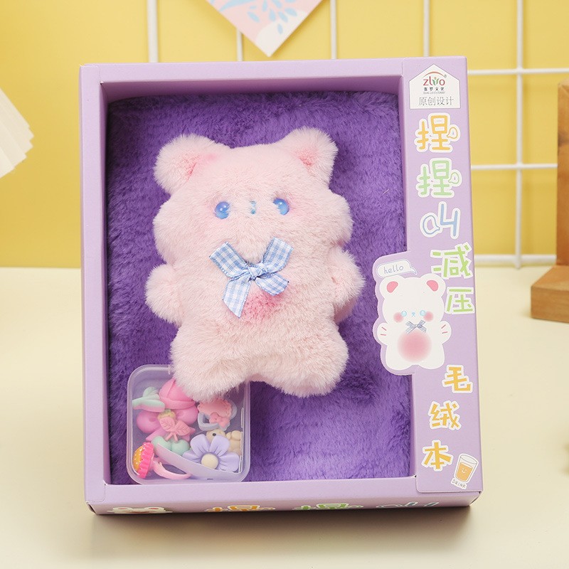 Conjunto de regalo: Oso abrazable morado y rosa.