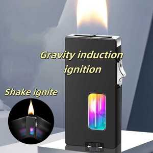 New Personalized Gravity Shake Sensor Seven-hole Metal Lighter Butane Refillable Lighter with Visible <strong>LED</strong> <strong>Transom</strong> - Product Image 4