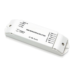 Divisor de repetidor de señal LED Dmx, DC 12V 24V, DMX512/1990, 1 entrada a 2 salidas, extensor para tira de luz de píxeles LED DMX512 - Product Image 1