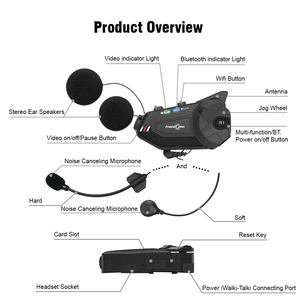 Sistema de intercomunicación de motocicleta 1000m BT5.1 Intercomunicador inalámbrico Casco Auriculares 1080P WiFi Cámara de video Comunicación clara - Product Image 2