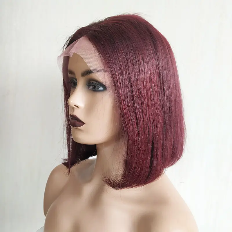 Parrucche di capelli umani di colore rosso di riserva del bob 13x4, 99j bob in pizzo frontale capelli umani parrucche per donne nere