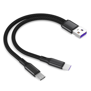 5A 20cm <strong>2</strong> <strong>in</strong> <strong>1</strong> 2in1 Dual Micro <strong>2</strong> V8 Charger Cable QC Fast Charging Data Cable Power Cord Braided Nylon Cable Metal - Product Image 1