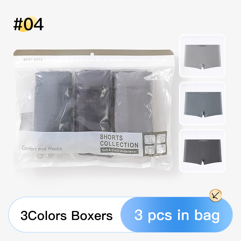 04 Gris + Gris foncé + Sac Blue-Boxers-3pcs-in