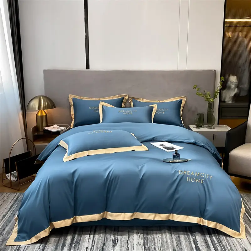Cama lisa de alta qualidade, cor sólida, sateen, luxo, quatro peças, full algodão, puro, 1.8m, 2m, cama de cama folha de hotéis