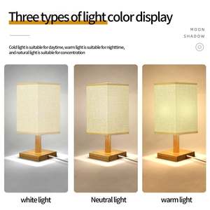 <strong>Wooden</strong> Led Lights for Bedroom Table <strong>Lamp</strong> for Bedroom 3 Way Dimmable Nightstand <strong>Lamp</strong> With Round Flaxen Fabric Shade - Product Image 3
