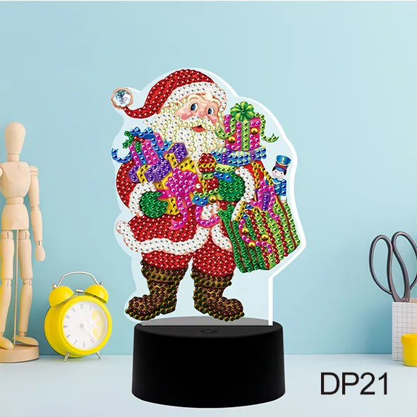 Natal Pintura Diamante Kit com LED Night Light DIY Handmade Artwork 5D Broca Parcial Cristal Desenho Kit Bedside Lamp