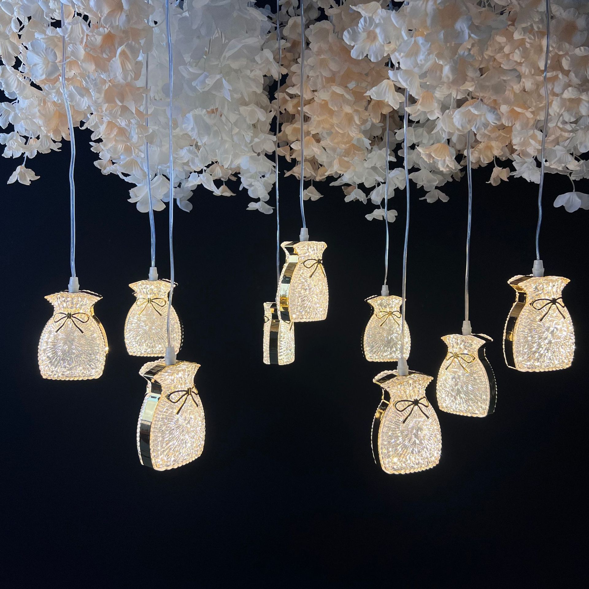 10-head electroplated lucky bag chandelier golden warm light