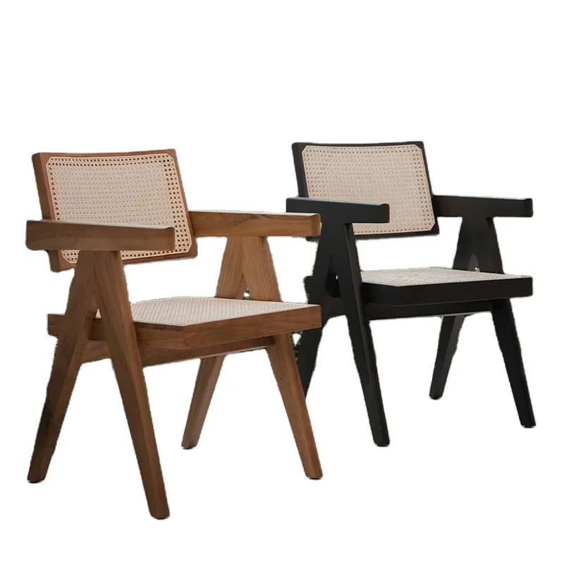 Fuwos Nordic Designer chandigarh mây gỗ rắn ghế ăn gỗ sồi đen Bắc Mỹ Đen Walnut Retro ủng hộ ghế