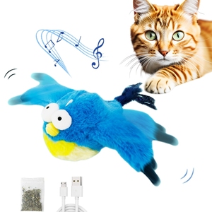 热卖u盘充电电动飞鸟玩具猫狗拍打宠物互动天鹅绒运动带猫薄荷包装纸箱 - Product Image 1
