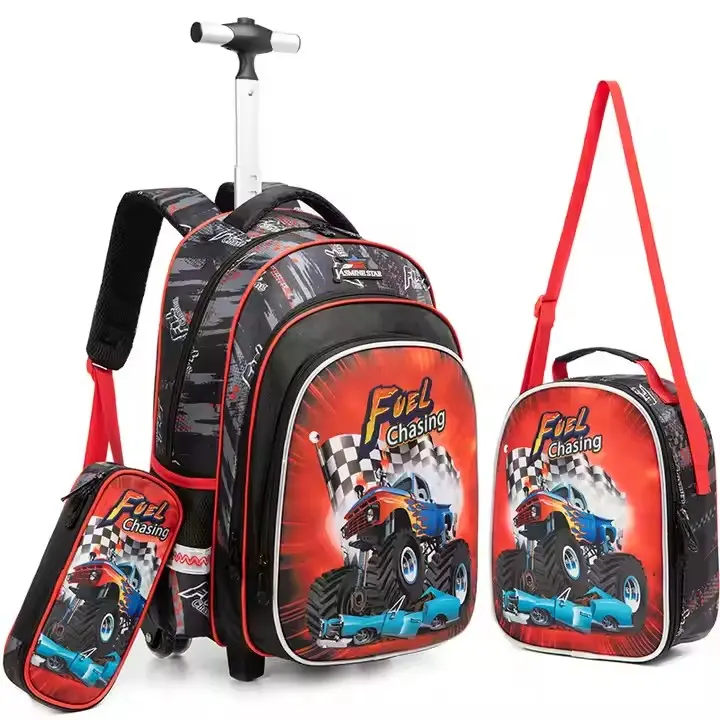 GQ Kids Girls School Travel Trolley Backpack Detachable Trolley Bag Kids boys School Trolley Bag Backpack With Wheels Cartoon