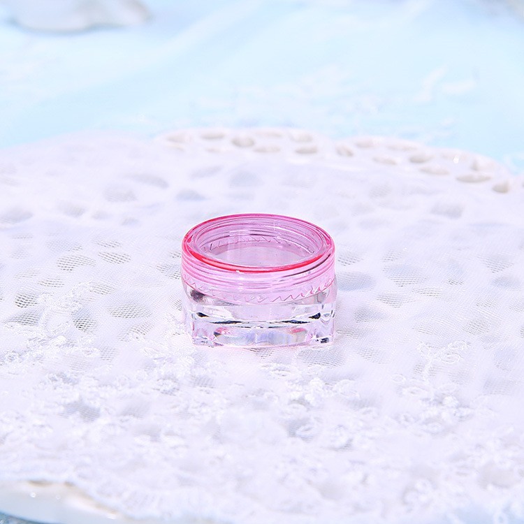 Pot carré transparent + bouchon à vis rose