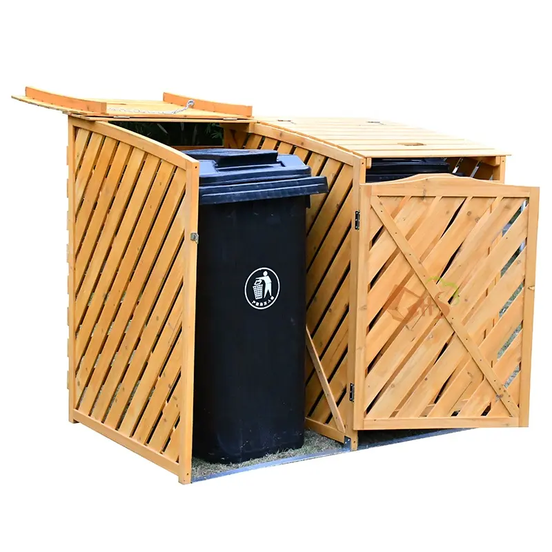 Cubo de basura de madera doble para jardín, papelera de almacenamiento para exteriores, gran oferta