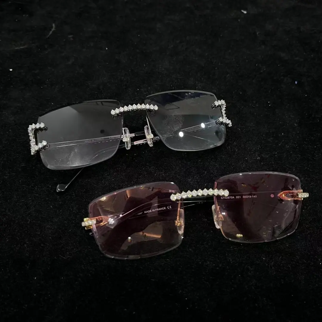 Óculos de sol de moissanite com diamantes, óculos de sol de marca rapper de hip hop, luxuoso, 1 unidade, caixa com espelho, óculos de sol de moissanite