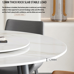 Nordic Dining <strong>Table</strong> <strong>Expandable</strong> Rock Slab <strong>Square</strong> and Round Italia Marble White Dining <strong>Table</strong> and Chair Set - Product Image 3