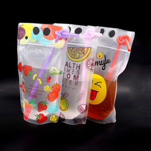 批发手持式冷热可重复使用定制果汁袋塑料吸管站立式饮料拉链袋