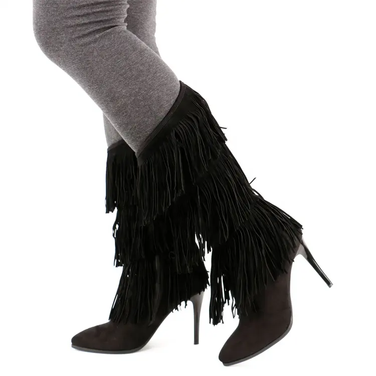 BOBNINI-botas para mujer de Punta puntiaguda, stiletto, tacón alto, combate, stripper, borlas, vaquero, lujo, sexy, elegante, zapatos largos de invierno