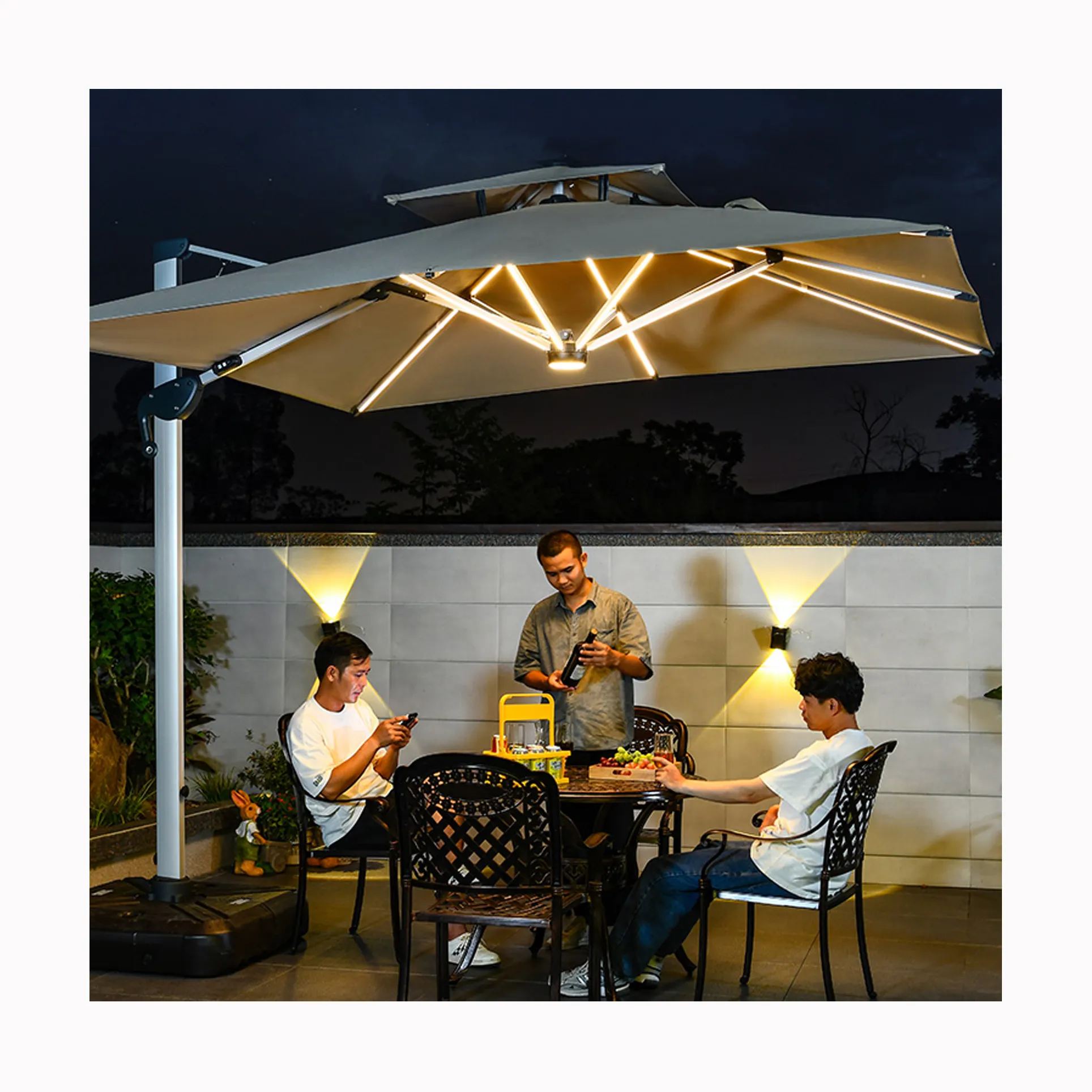 Ultimo produttore parasole da giardino ombrellone ombrellone esterno KD ombrello idraulico con luci a LED energia solare in magazzino