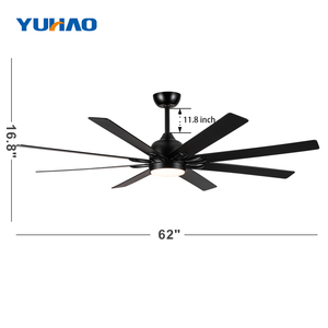 Dekoratif 62 inç led tavan vantilatörü ışık ile 8 siyah ABS bıçakları 3 renk akıllı kontrol ile LED aydınlatma dim tavan vantilatörü - Product Image 3