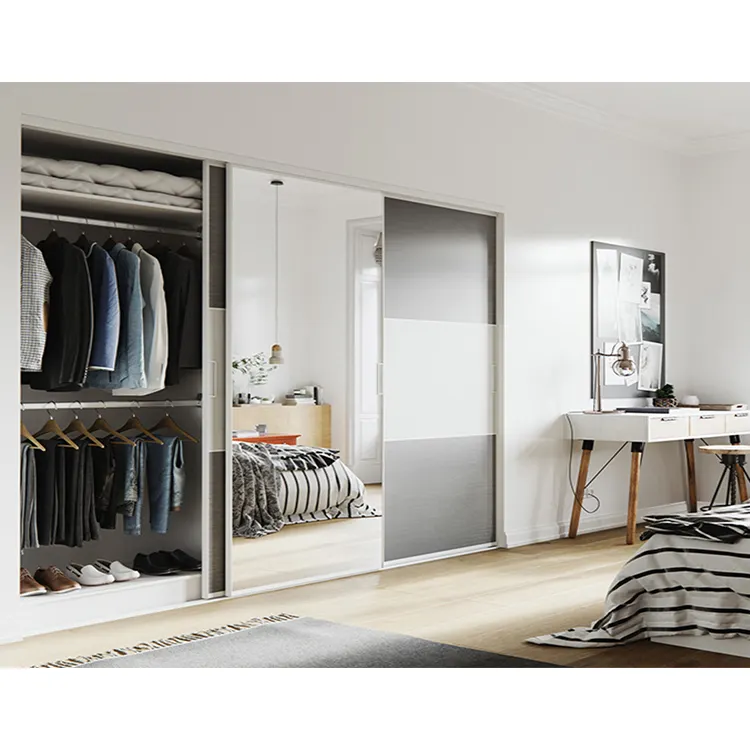 De Pared gabinete de ropa de armarios de muebles de diseño moderno dormitorio 3 con espejo de vidrio puerta corredera Puerta de armario de madera