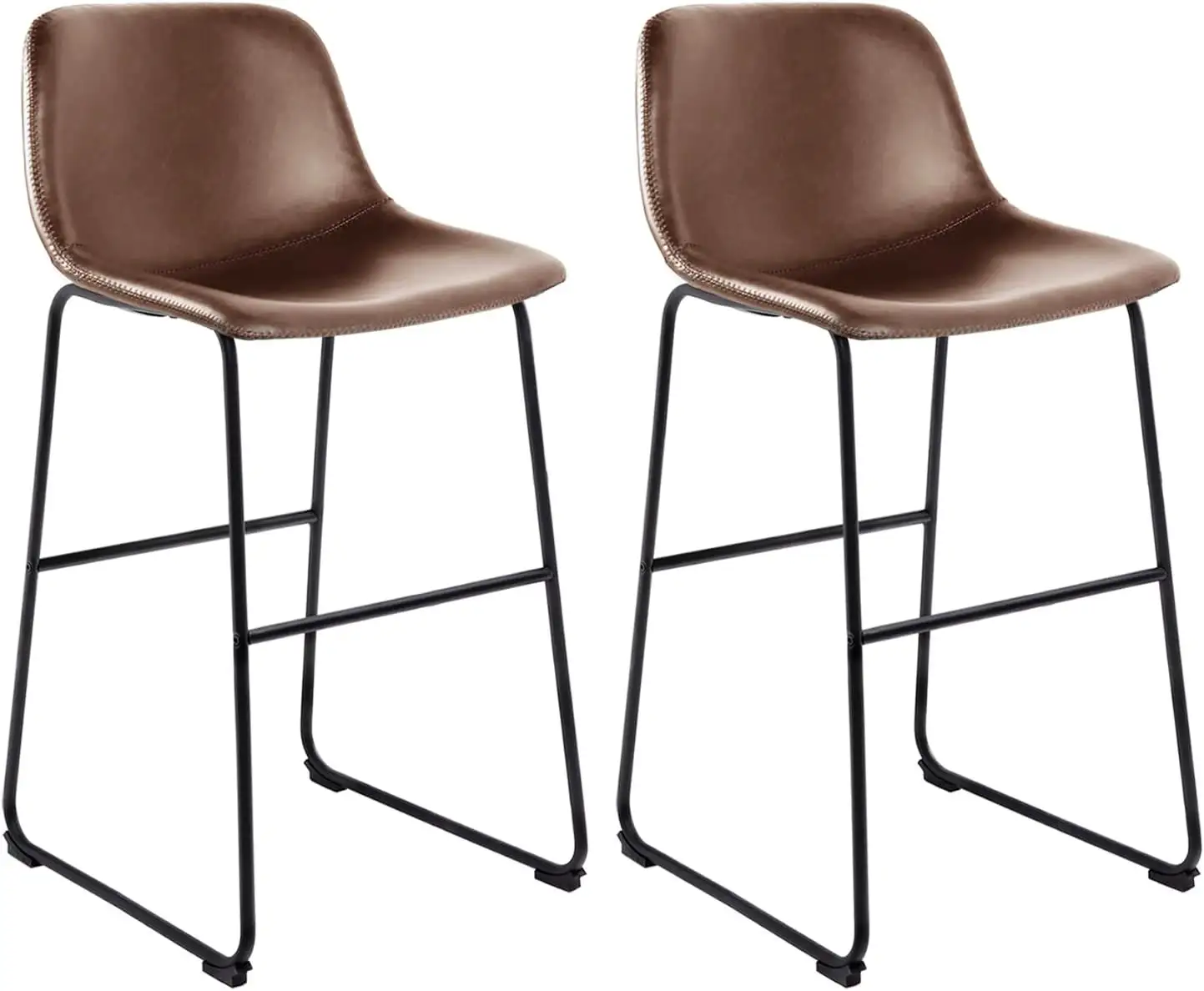 Bangku kulit imitasi, Set 2 kursi Bar tinggi 30 inci dengan belakang, kursi Bar tanpa lengan dengan kaki logam