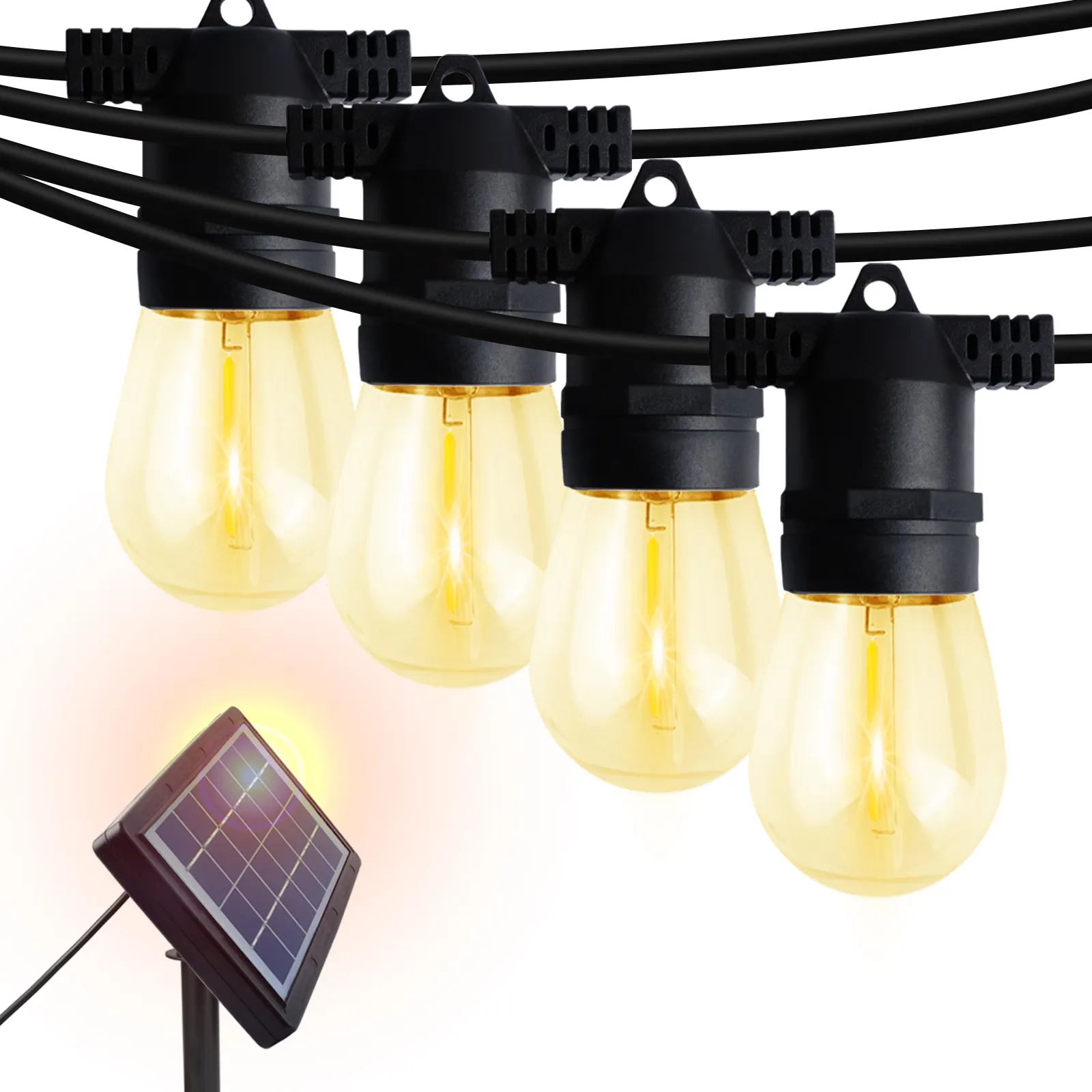 Newest Festoon string light S14 3W 50FT 15 bulbs waterproof solar string lights for garden yard camping
