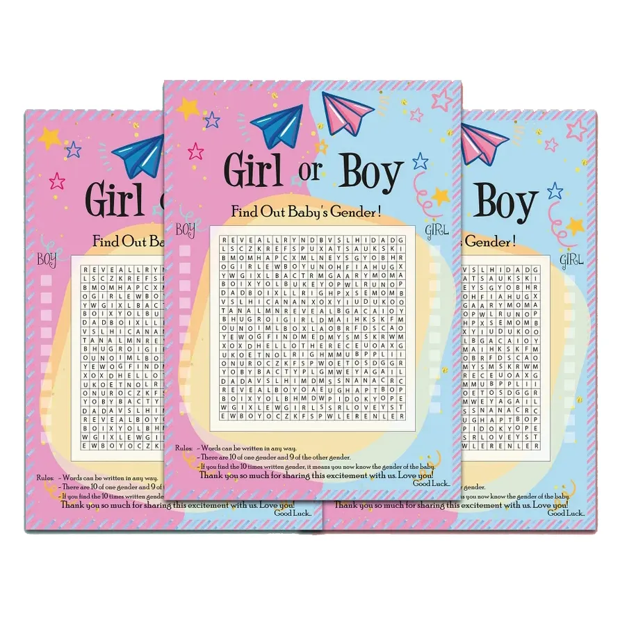 Nicro 소년 또는 소녀 포스터 베이비 샤워 종이 아기 단어 검색 게임 카드 게스트 파티 활동 아이디어 성별 공개 장식