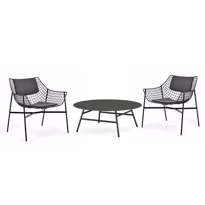 2 chaises, table basse en aluminium 80 cm